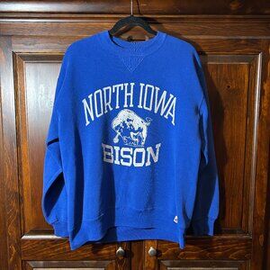 Vintage North Iowa Bison Crewneck – Russell Athletic – Blue – Size XL